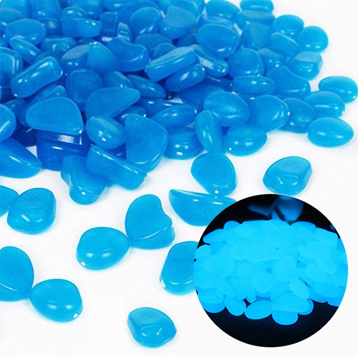 Aquarium Planted Fish - Fish Tank Rocks Glow Blue Pebbles